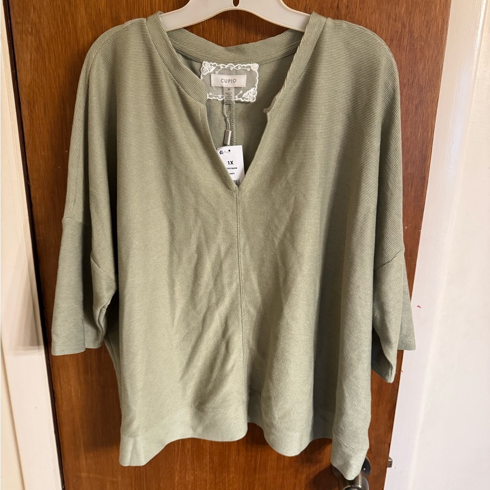 New With Tags: Cupio Women’s Size 1X V-Neck Knit Top, Color is Tea - Cupio Knits